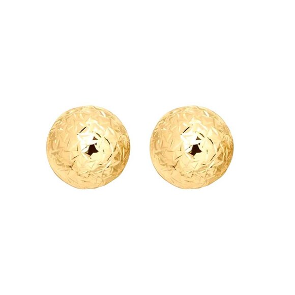 7 MM 14K Gold Diamond Crystal Cut Ball Stud Earrings for Women, Solid Gold Gift - Picture 2 of 6